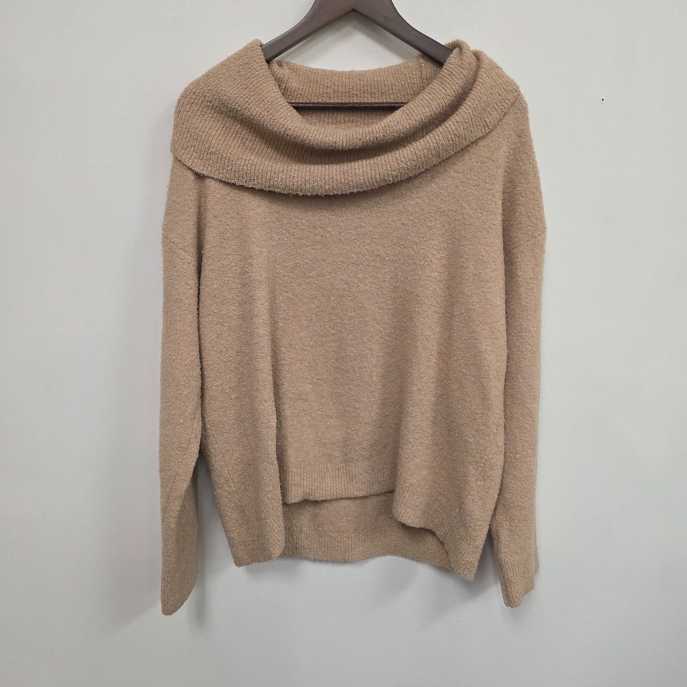 Barefoot Dreams Womens Eco Chic Oversized Turtleneck‎ Sweater Size L Beige Cozy